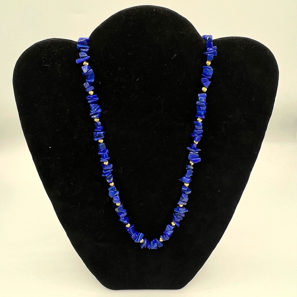 Lapis Lazuli 14K Gold Necklace. 32” length. - Picture 2 of 7